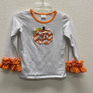 Pumpkin Halloween Girls XL Shirt Long Sleeves Top polka dot H Monogram orange